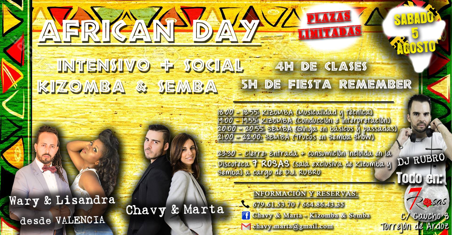 African DAY: Intensivo de Kizomba y Semba + Social en 7 Rosas