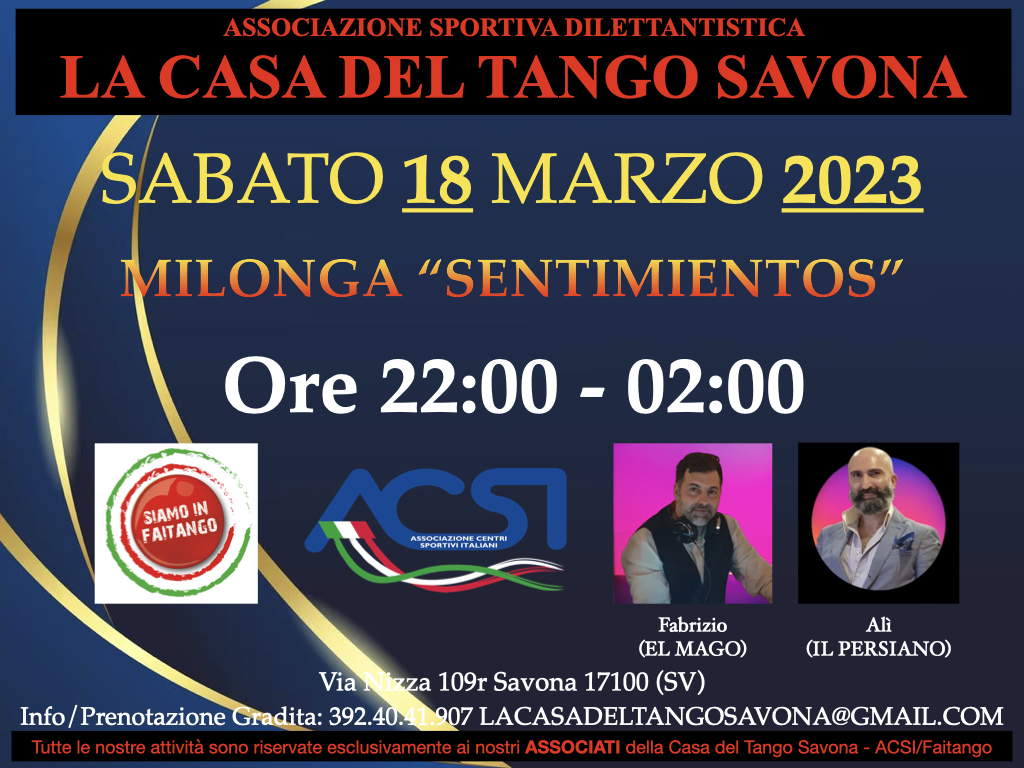 Milonga "Sentimientos" alla CASA DEL TANGO SAVONA ASD!