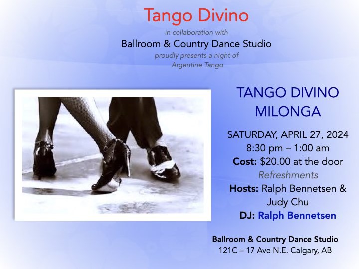 Tango Divino Calgary Milonga with Ralph and Judy