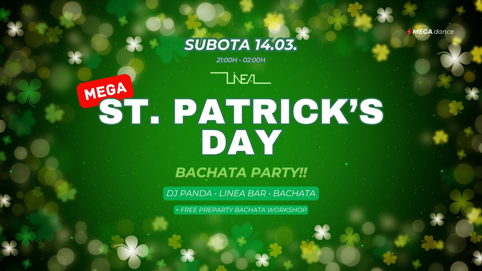 🌟 MEGA: ST. PATRICK’S DAY 🍀🍺 Bachata Party!! 14.03. Subota (SATURDAY)