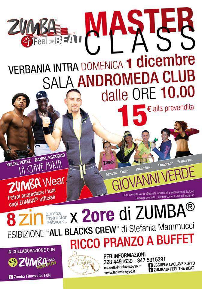 Domenica 1 dicembre MEGAMASTERCLASS ZUMBA A VERBANIA