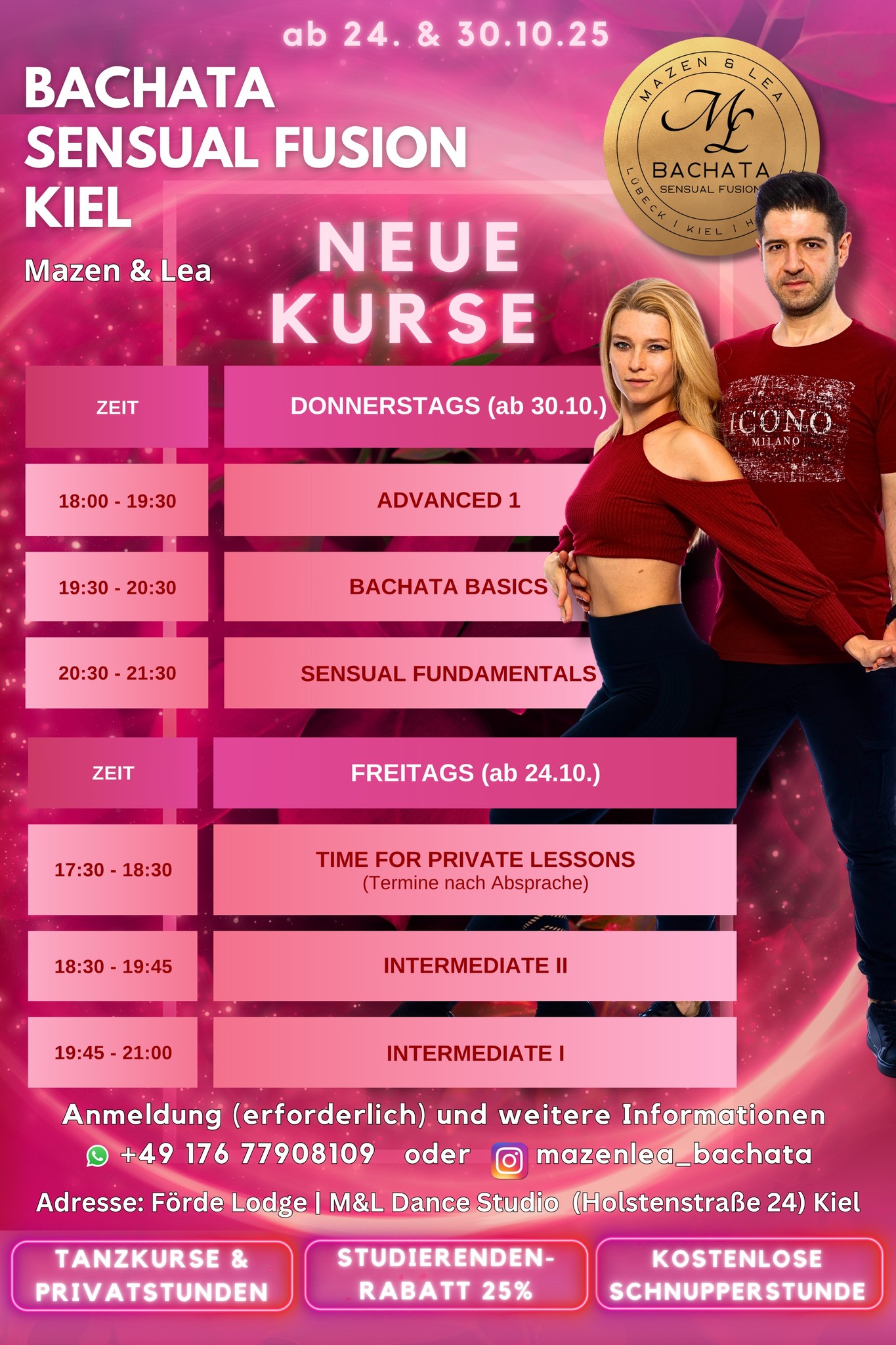 🔥NEUE BACHATA KURSE (SENSUAL FUSION) in Kiel mit Mazen & Lea ab 24.10. & 30.10🔥