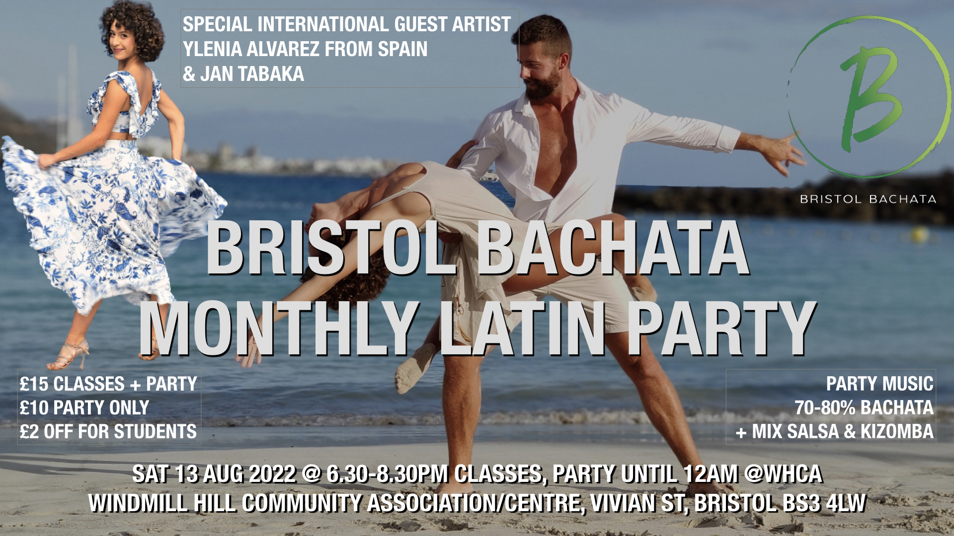 13Aug ★ Bristol Bachata Latin Monthly Classes & Party @WHCA ★ international guest teacher Ylenia