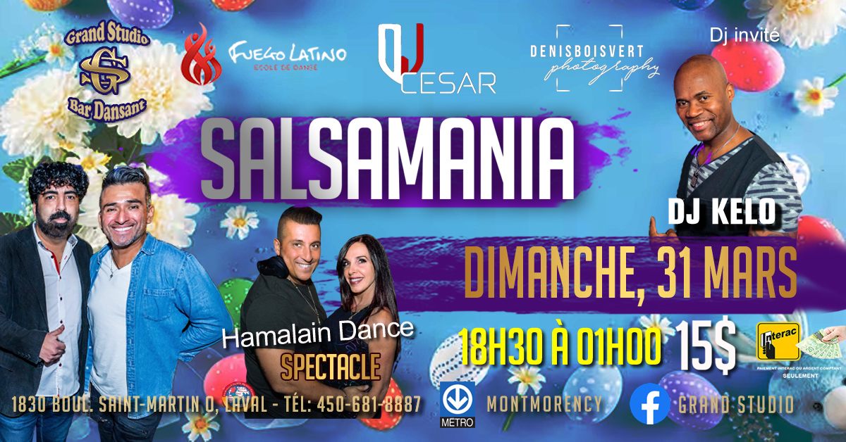 Danse Latine - Laval - SalsaMania - Dimanche de Pâques - 31 Mars 2024