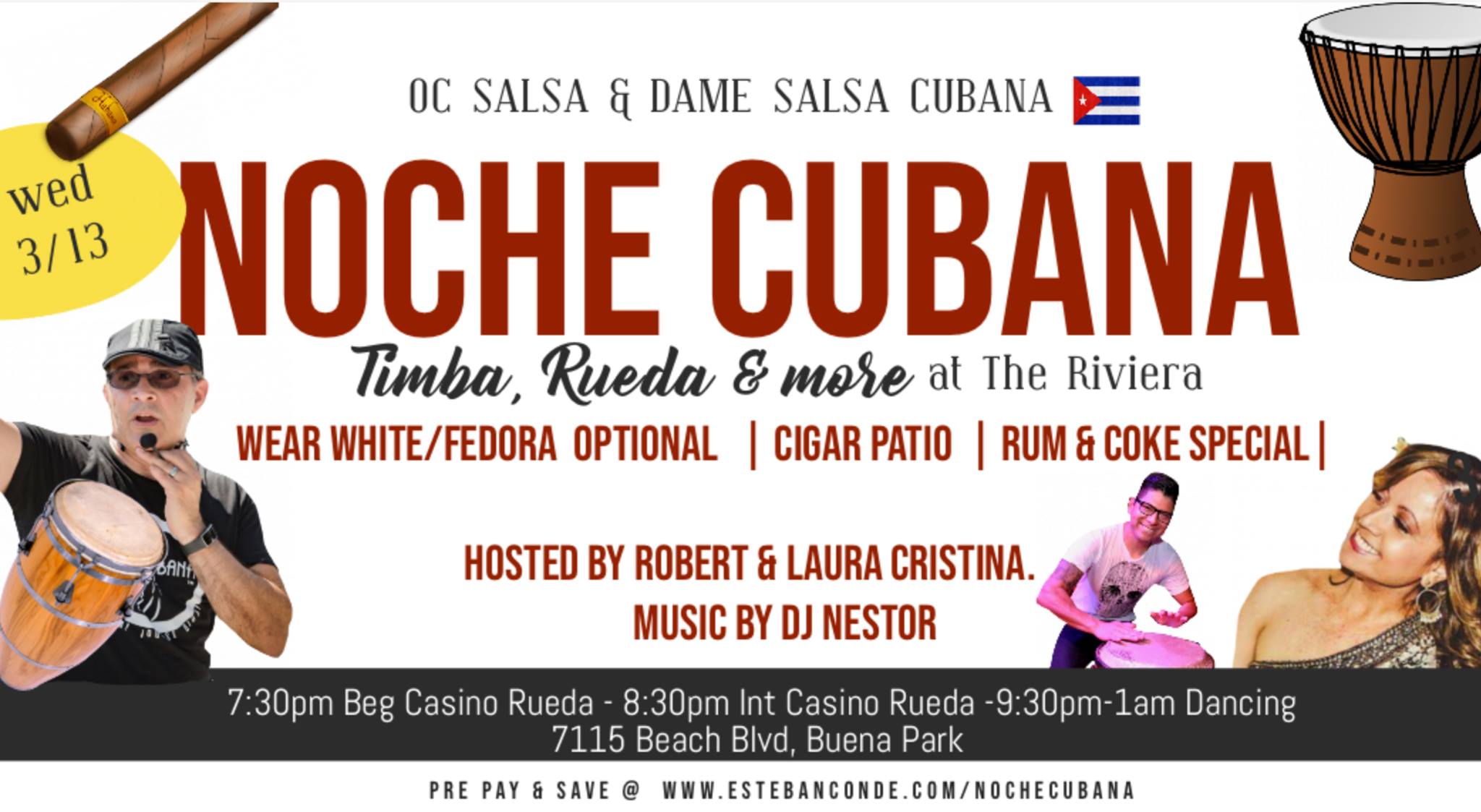 Noche Cubana at The Golden Rose w OC Salsa ~ Wed 3 13