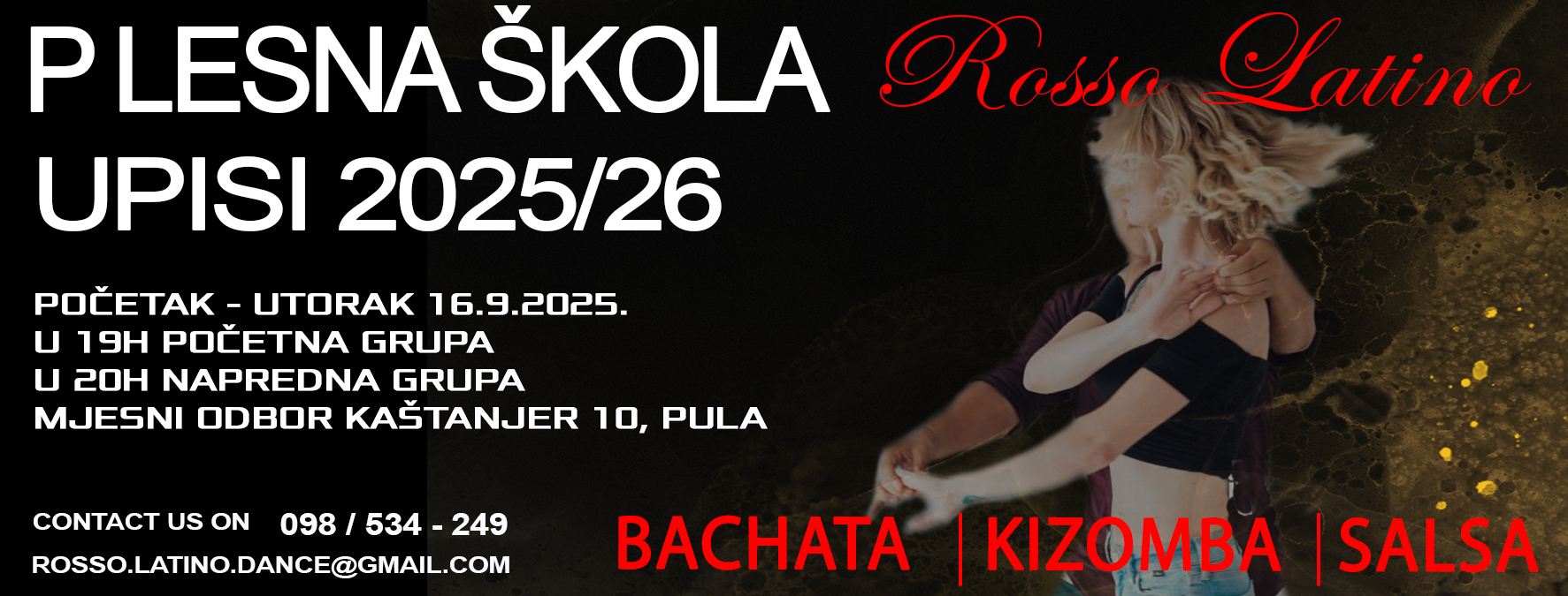 PLESNI TEČAJ SALSE, BACHATE, KIZOMBE 2025 26 - PULA