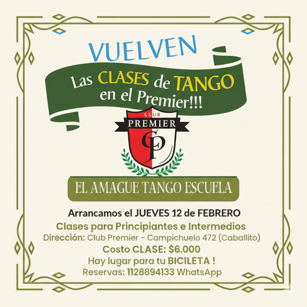 📍 VUELVEN las CLASES de TANGO en el Premier!!!* “JUEVES 12 de FEBRERO”