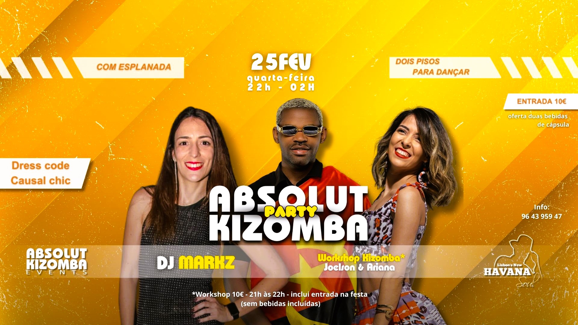 Quarta-Feira - Absolut Kizomba Party! @HAVANA! - 25.FEV! - Antes da Festa Workshop!