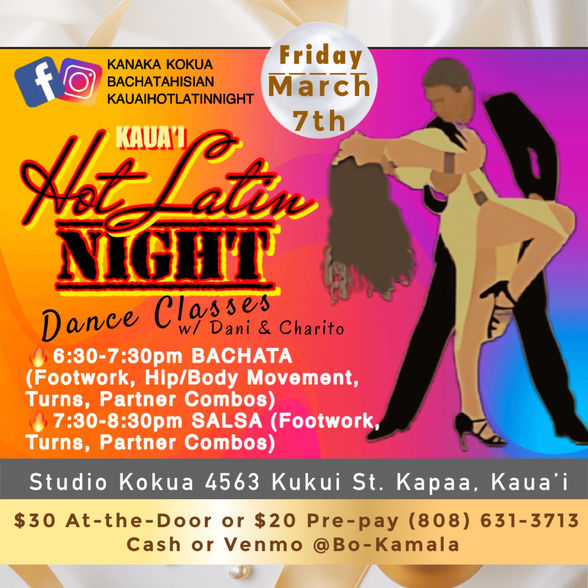 Hot Latin Dance Classes: Bachata & Salsa All Levels w Dani & Charito