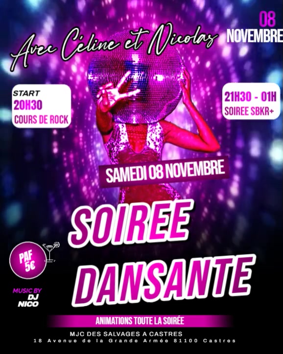 Soirée dansante SBKR et + à la MJC des Salvages avec Céline et Nicolas