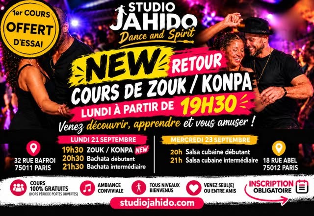 🔥ZOUK-KONPA&BACHATA 1ER COURS OFFERT À PARIS 11💃