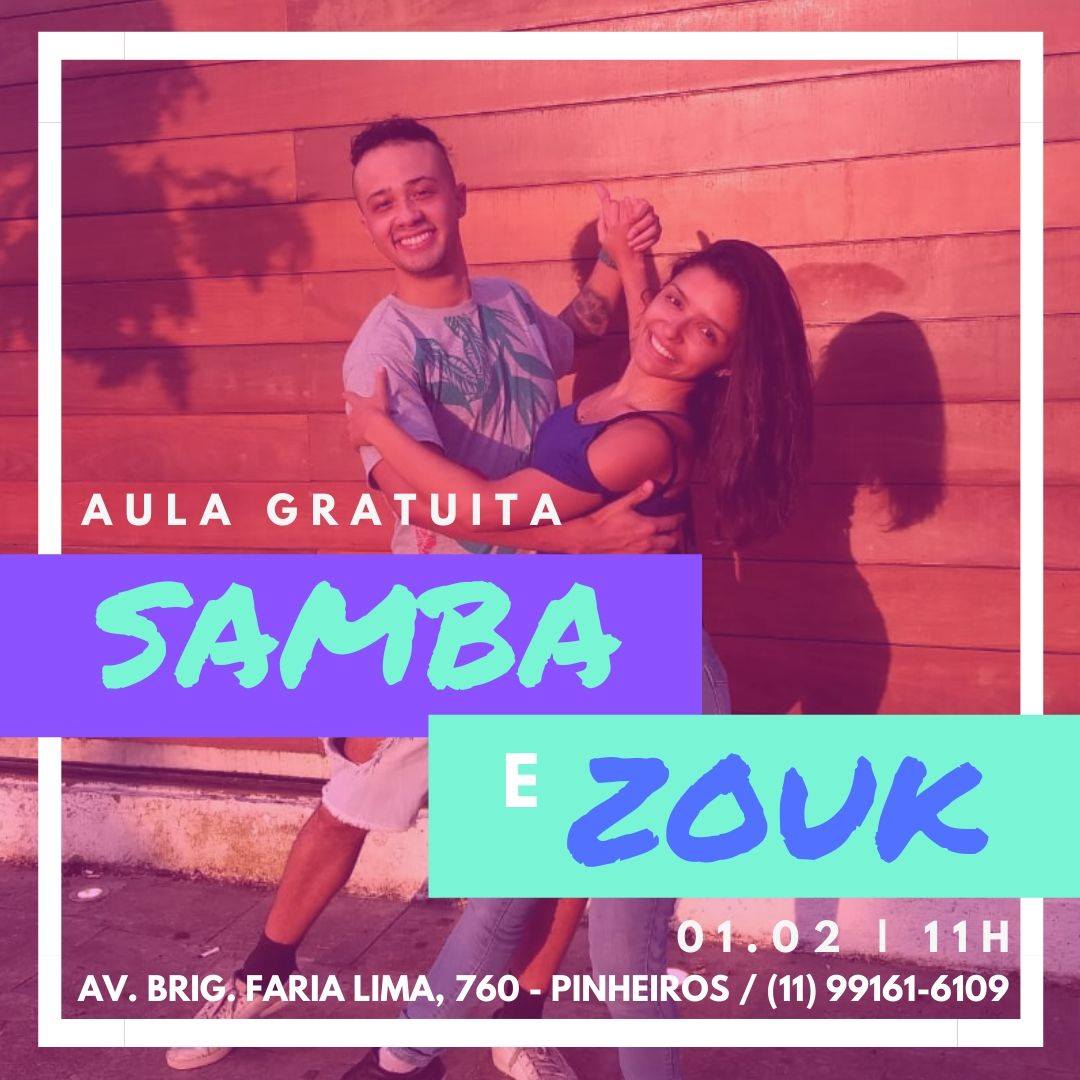 Aula gratuita de Samba e Zouk Iniciantes