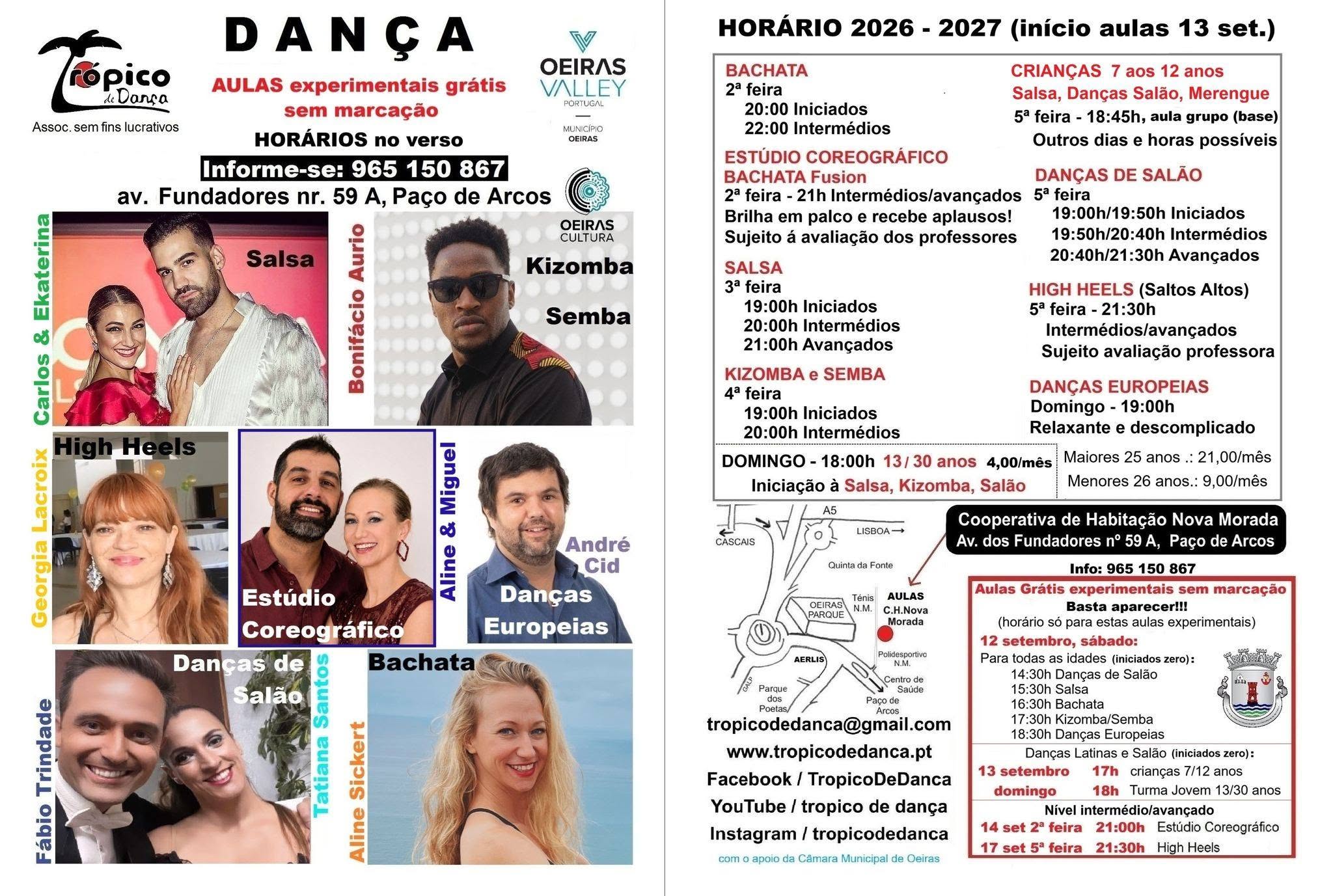 Grátis: dança, aulas experimentais. Início ano letivo 2026-2027