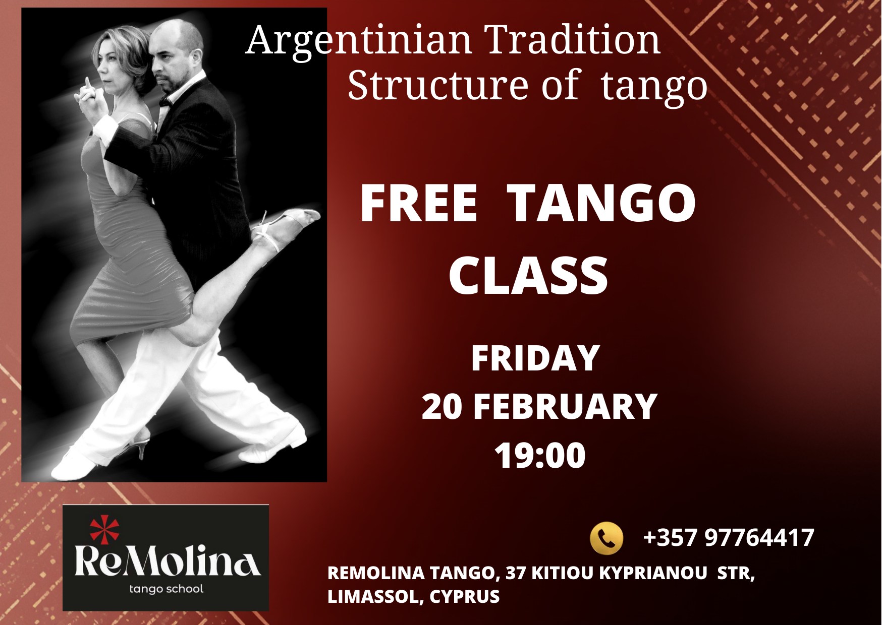 FREE TANGO CLASS Introduction to tango for all interested 20 February