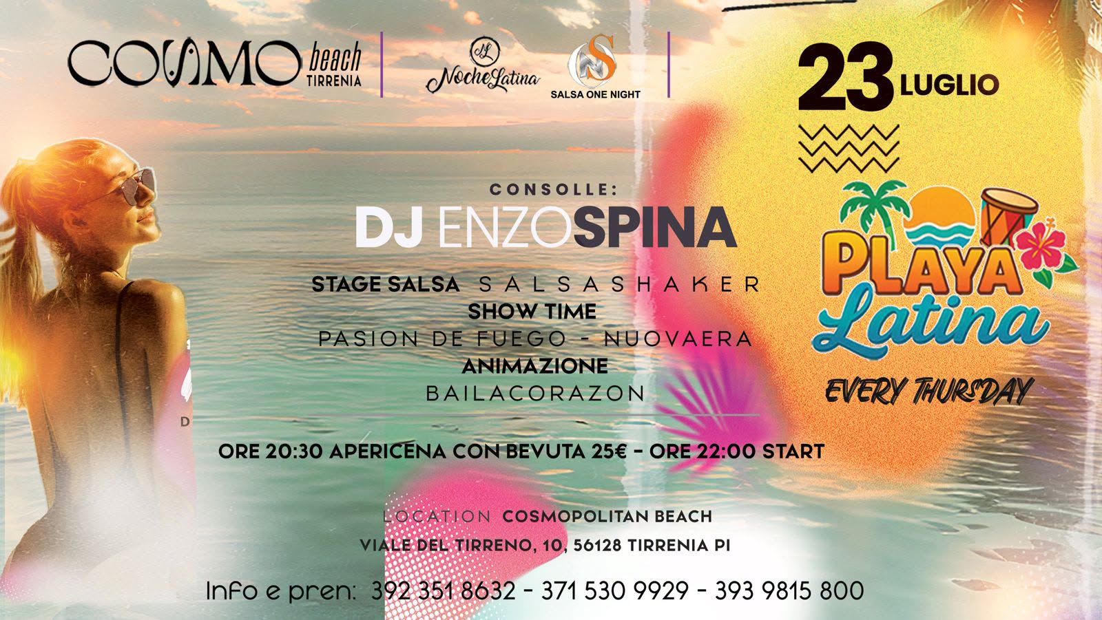 PLAYA LATINA ⟡ GIOVEDì 23 LUGLIO ⟡ COSMOPOLITAN BEACH