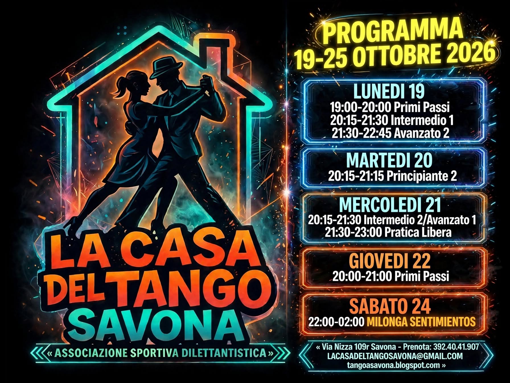 Attività della settimana La Casa del Tango Savona ASD!