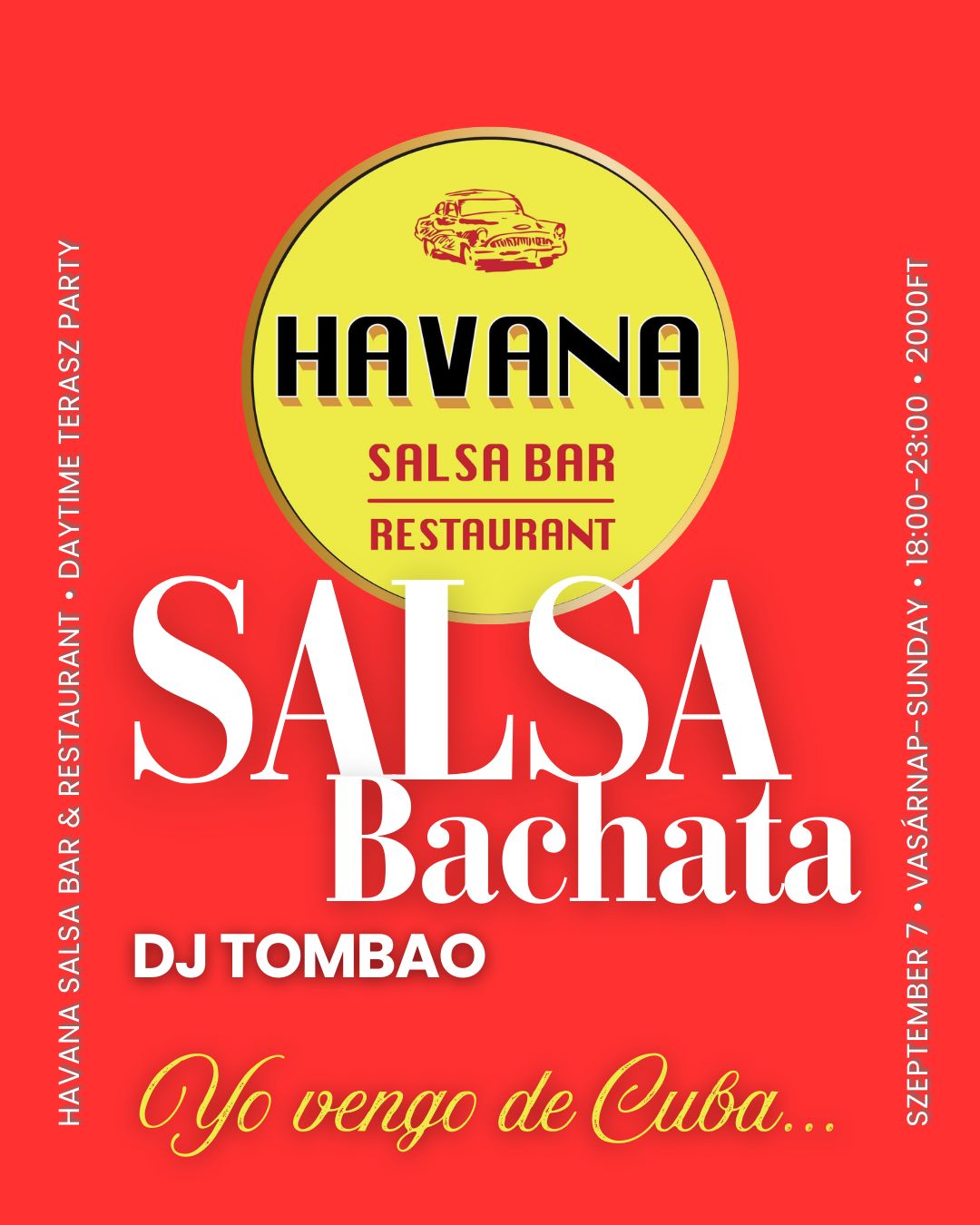 Havana Salsa-Bachata 🕺🌆💃 Szept7 Vasárnap-Sunday 🍹🕕18:00-23:00 🕺🎟️2000Ft
