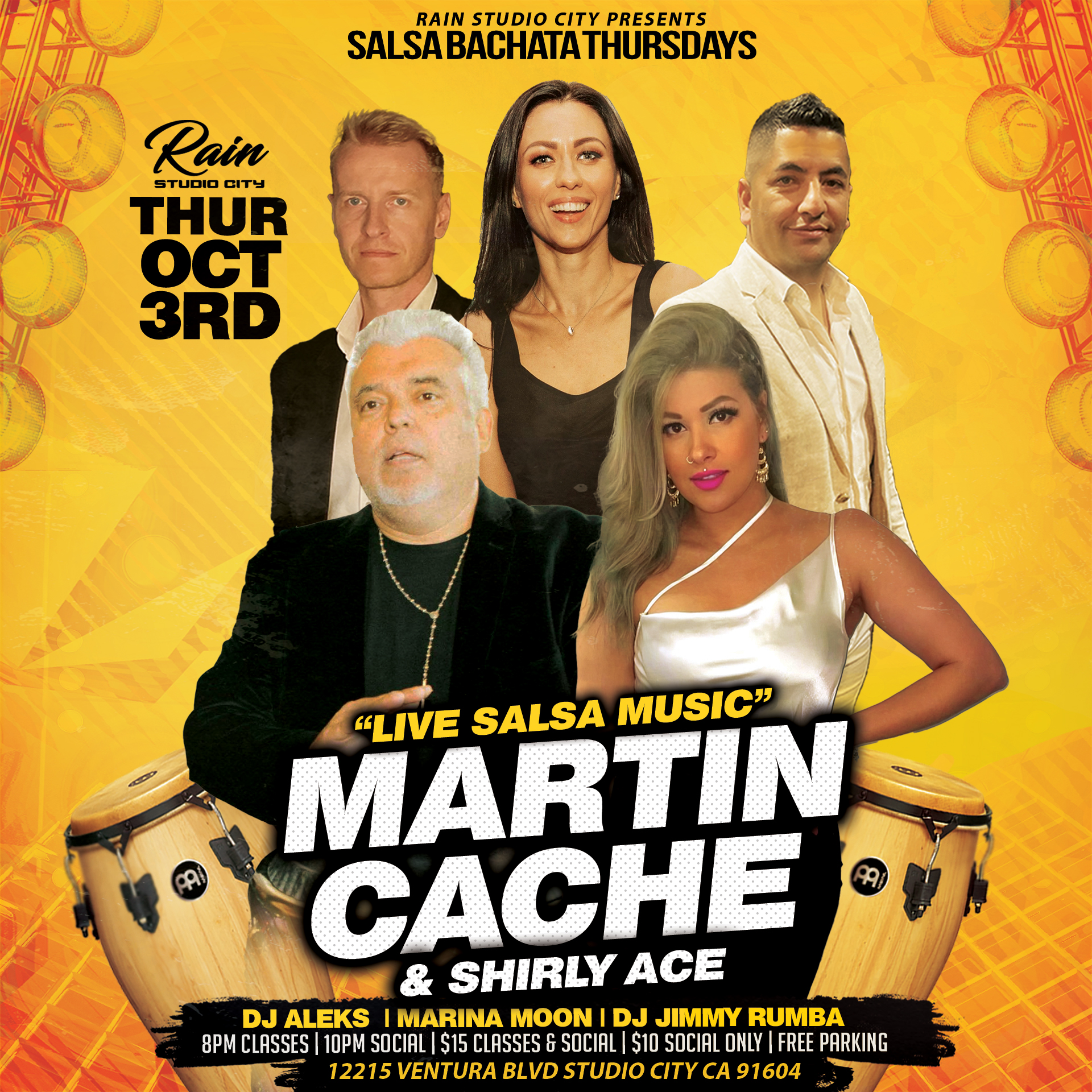 Rain Salsa Bachata Live Music by Martin Cache & Shirly Ace DJ Aleks & Jimmy Rumba Marina Moon