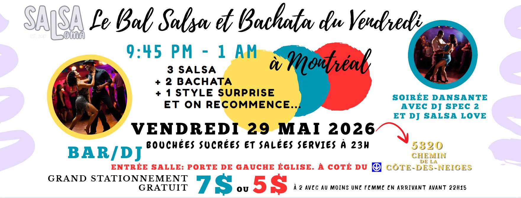 Soirée à 5$ : SALSA BACHATA et +💃 PISTE DE DANSE🕺 MONTRÉAL 🎶 DJ 🎧TOUS LES VENDREDIS 🌴