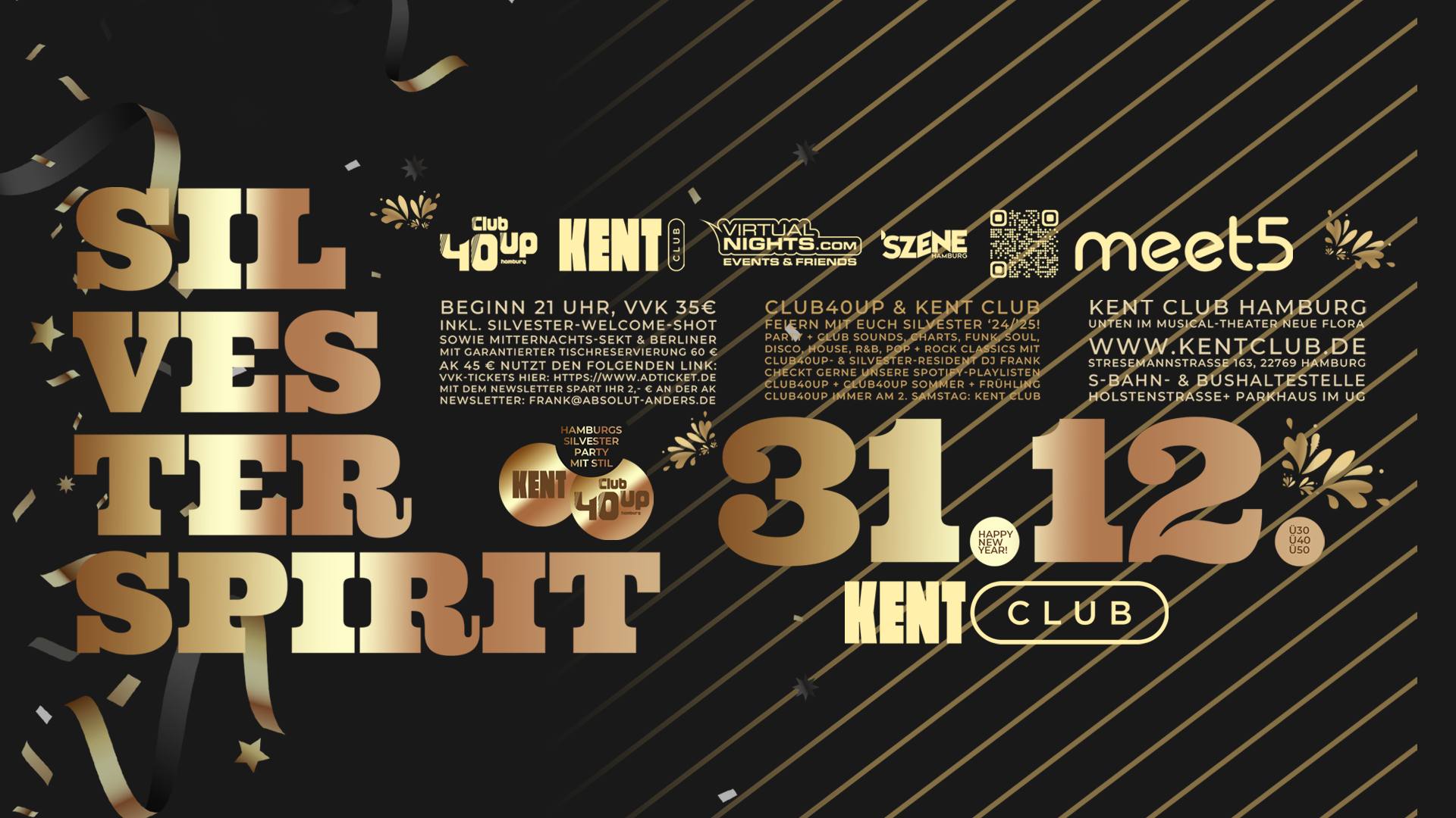 Club40up & GOOD TIMES present: Silvester Spirit - Die stilvolle Silvesterparty im KENT Club Hamburg