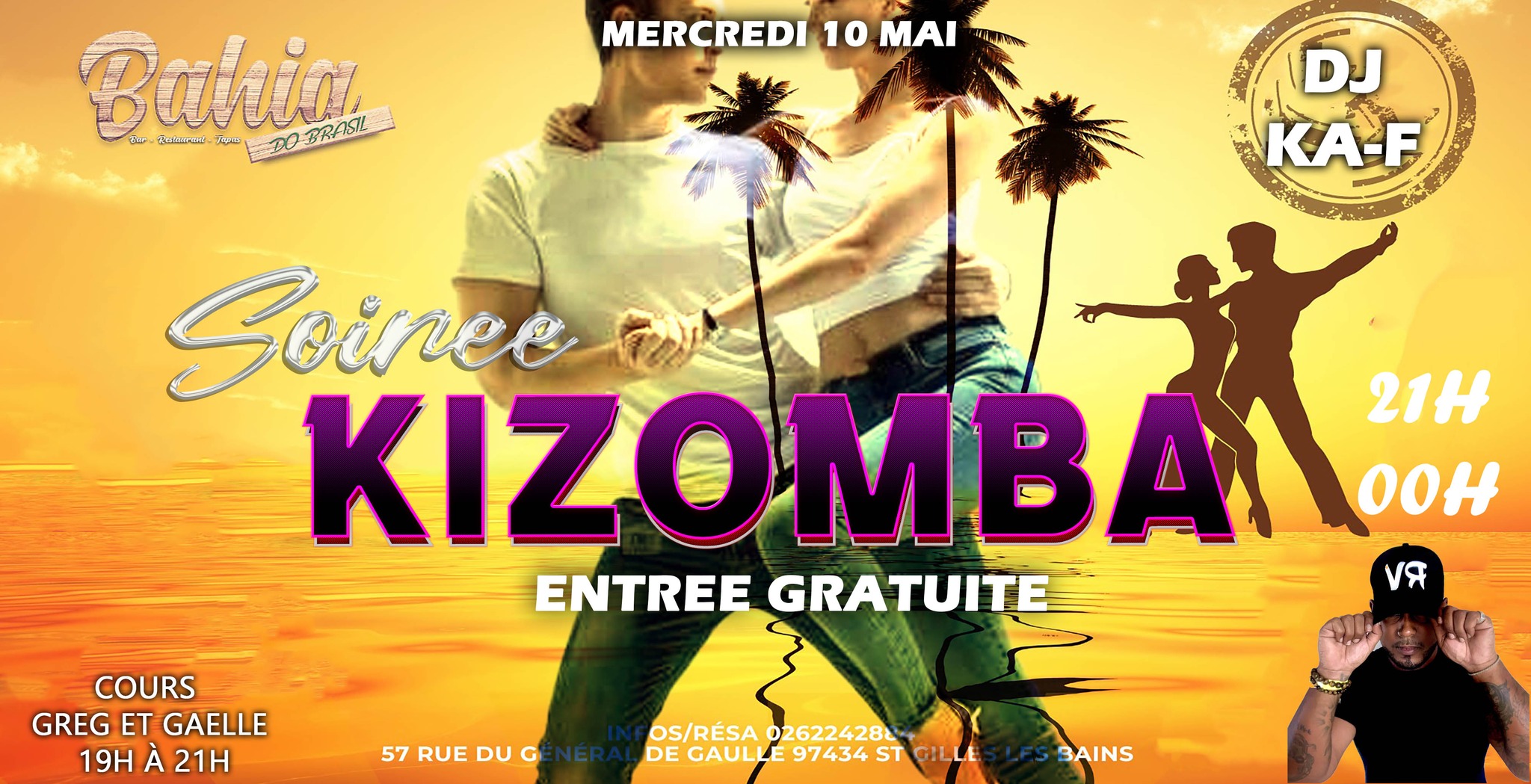 KIZOMBA Mercredi 10 MAI Au BAHIA St Gilles DJ KA-F Soirée+Cours