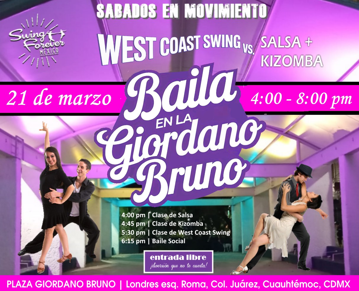 Gratis! BAILA EN LA GIORDANO BRUNO - West Coast Swing vs. Salsa + Kizomba