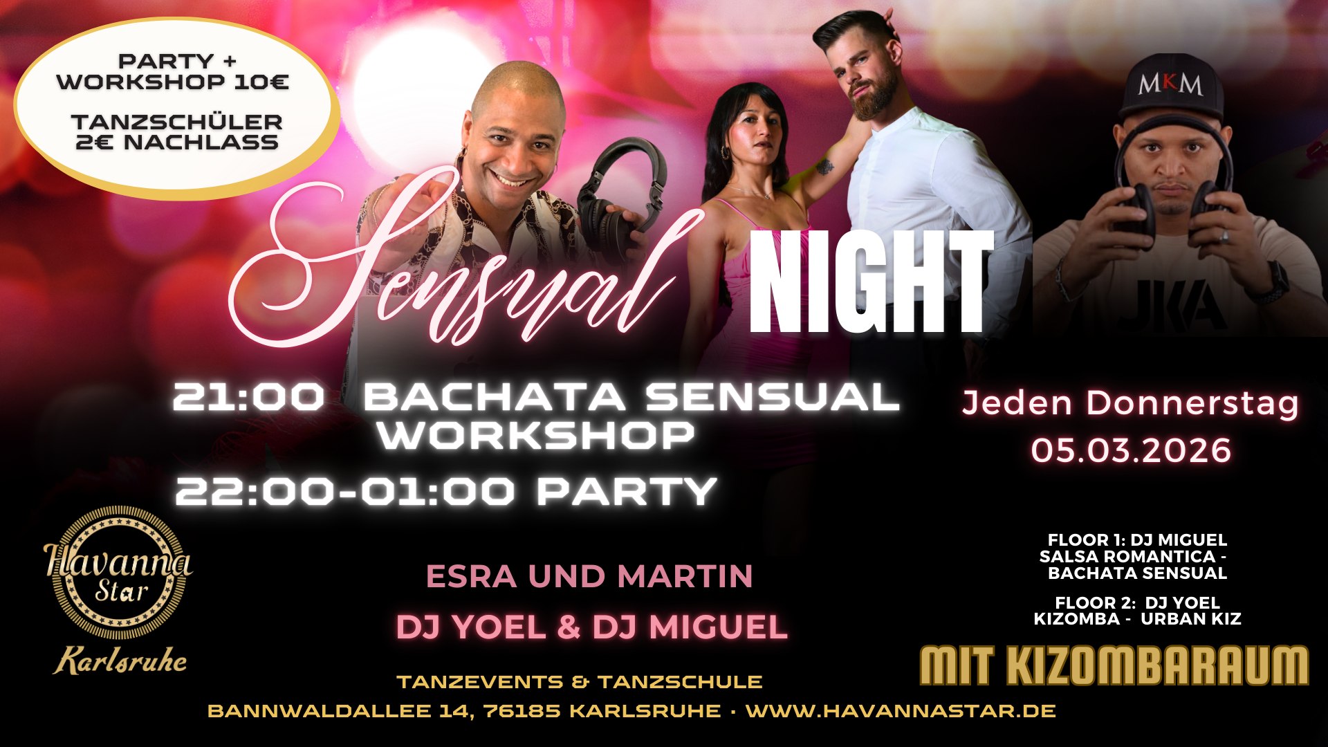 Latinparty mit Bachata Sensual Workshop ⭐️Mit Kizombaraum⭐️