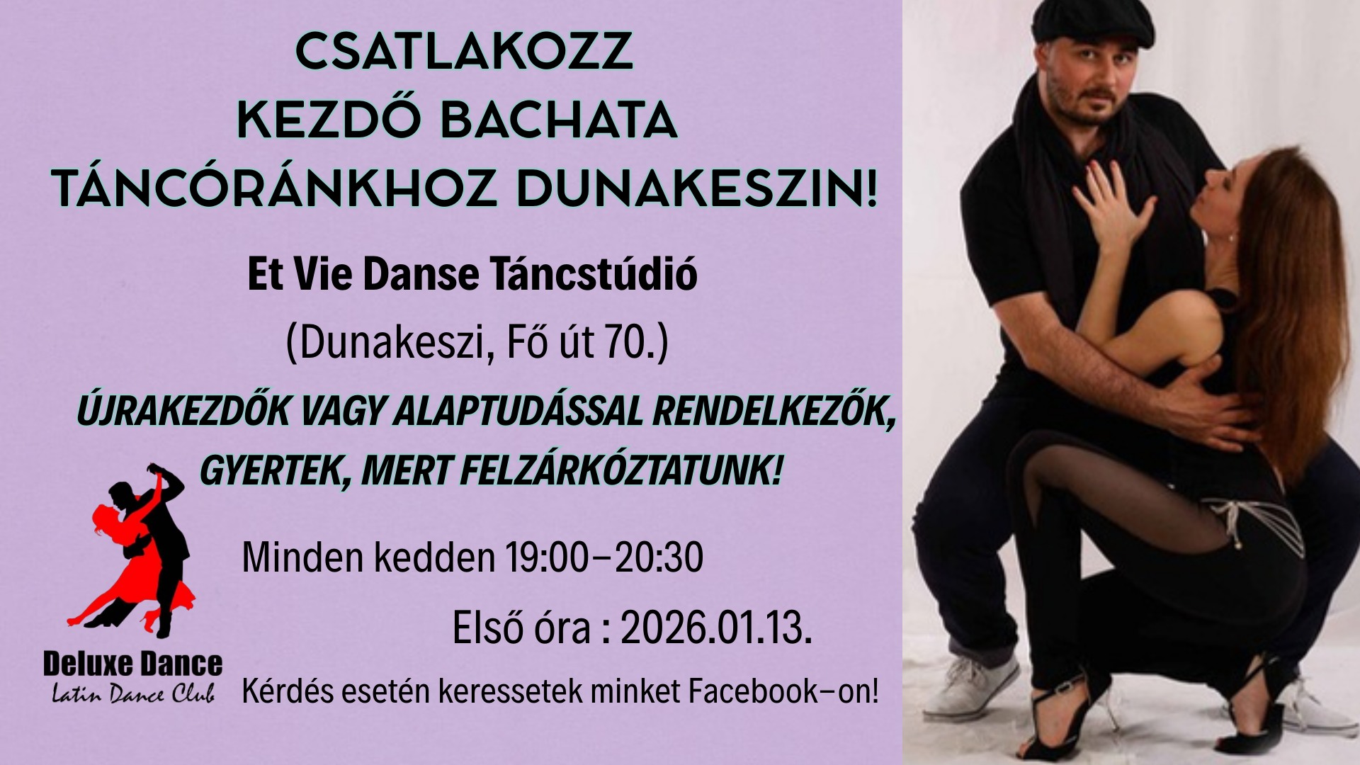 BACHATA TÁNCTANFOLYAM DUNAKESZIN!! Kezdő Kedd!!
