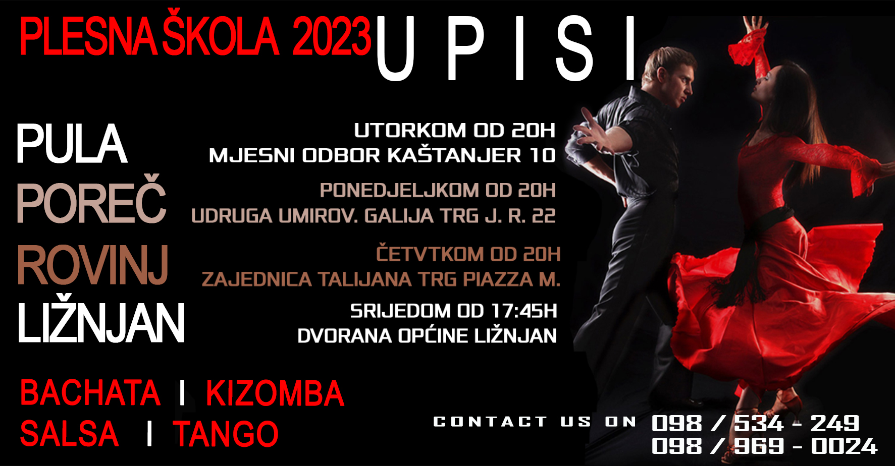Upis na početni i napredni tečaj salse, bachate, kizombe