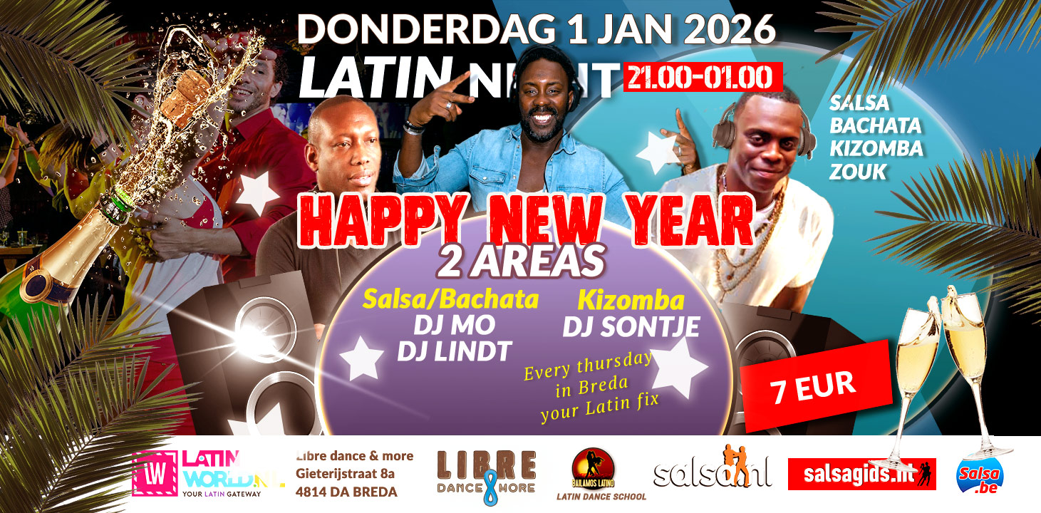 Don 1 JAN 2026 LIBRE HAPPY NEW YEAR LATIN NIGHT 2 AREAS 1 SALSA, BACHATA & 1 KIZOMBA ROOM