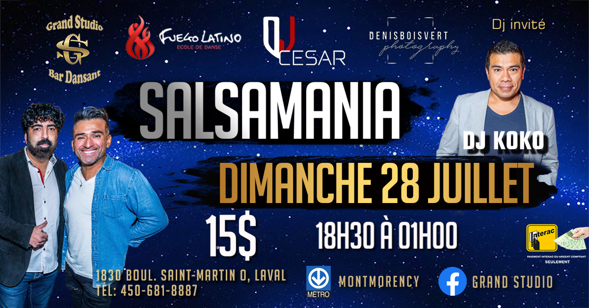 Danse Latine - Laval - SalsaMania - Dimanche 28 Juillet 2024