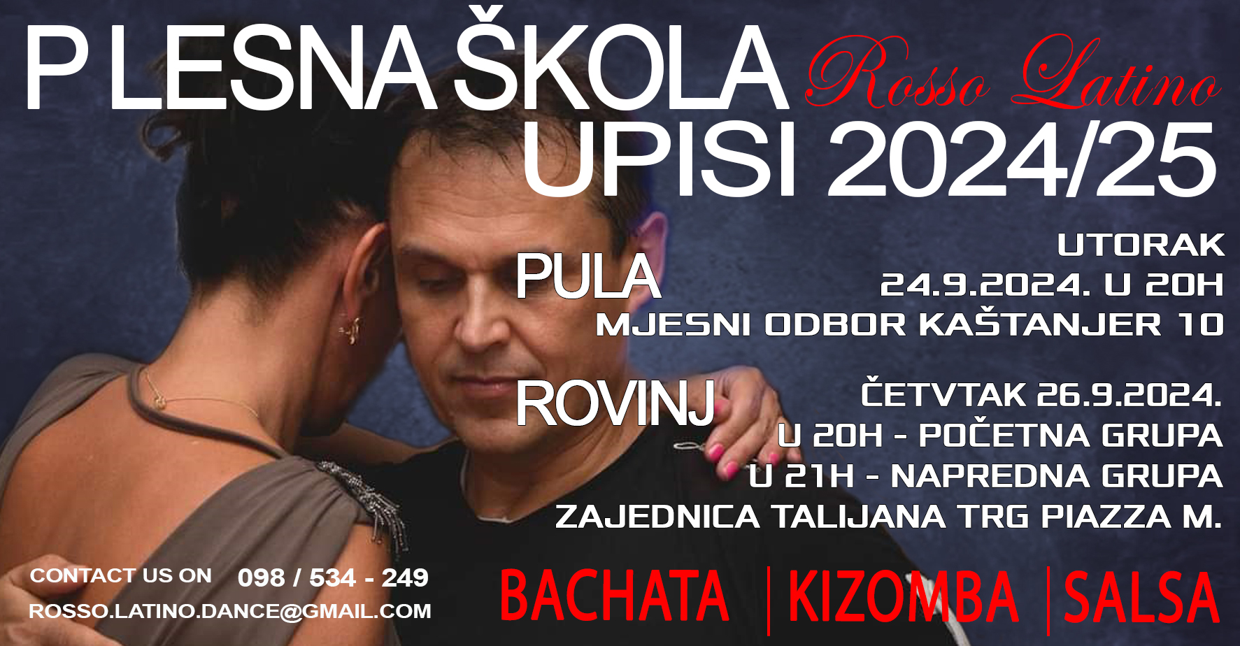 PLESNI TEČAJ SALSE, BACHATE, KIZOMBE 2024 25 - PULA & ROVINJ