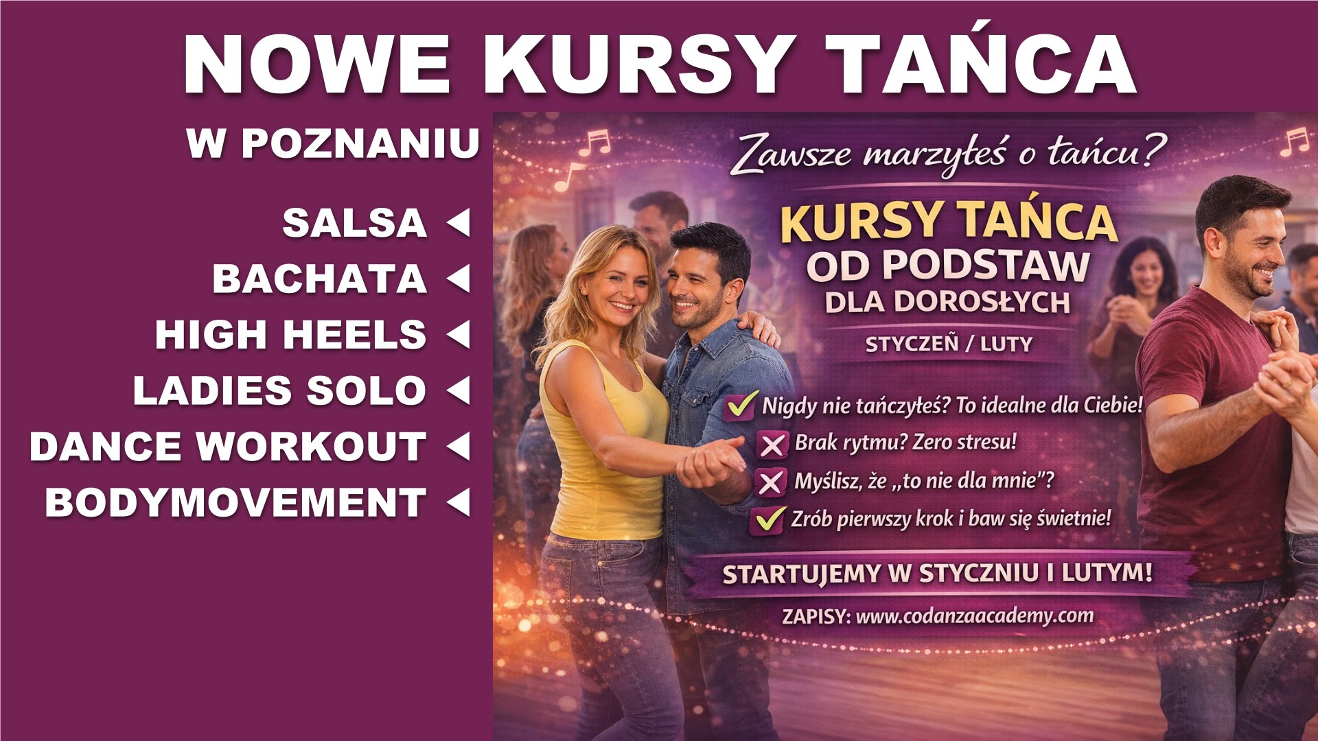 🎉 Pierwsze kroki w tańcu kursy od podstaw dla dorosłych (styczeń luty) - Poznań