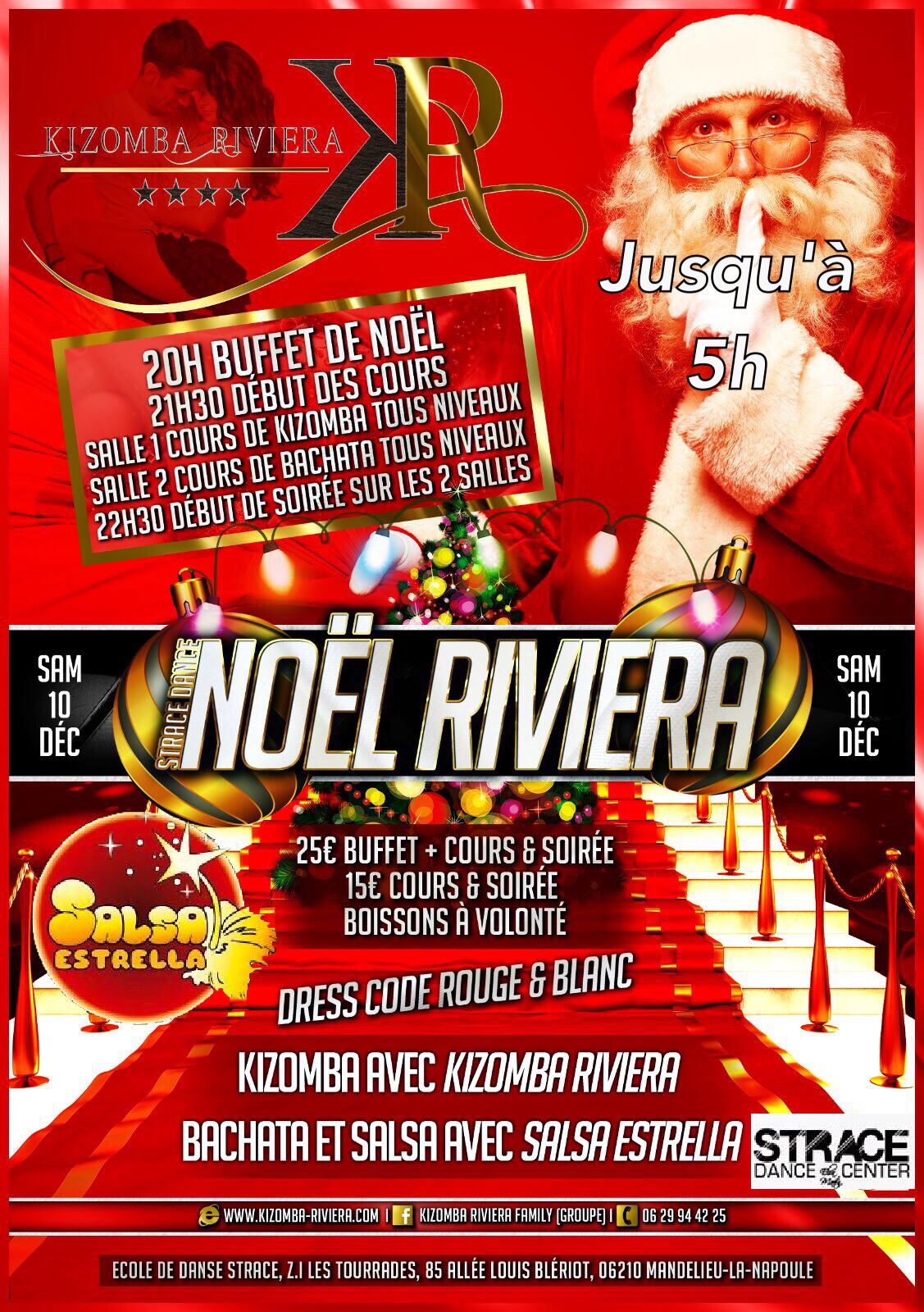 Kizomba Riviera et Salsa Estrella Noel Rouge et Blanc - Buffet Cours Soirée