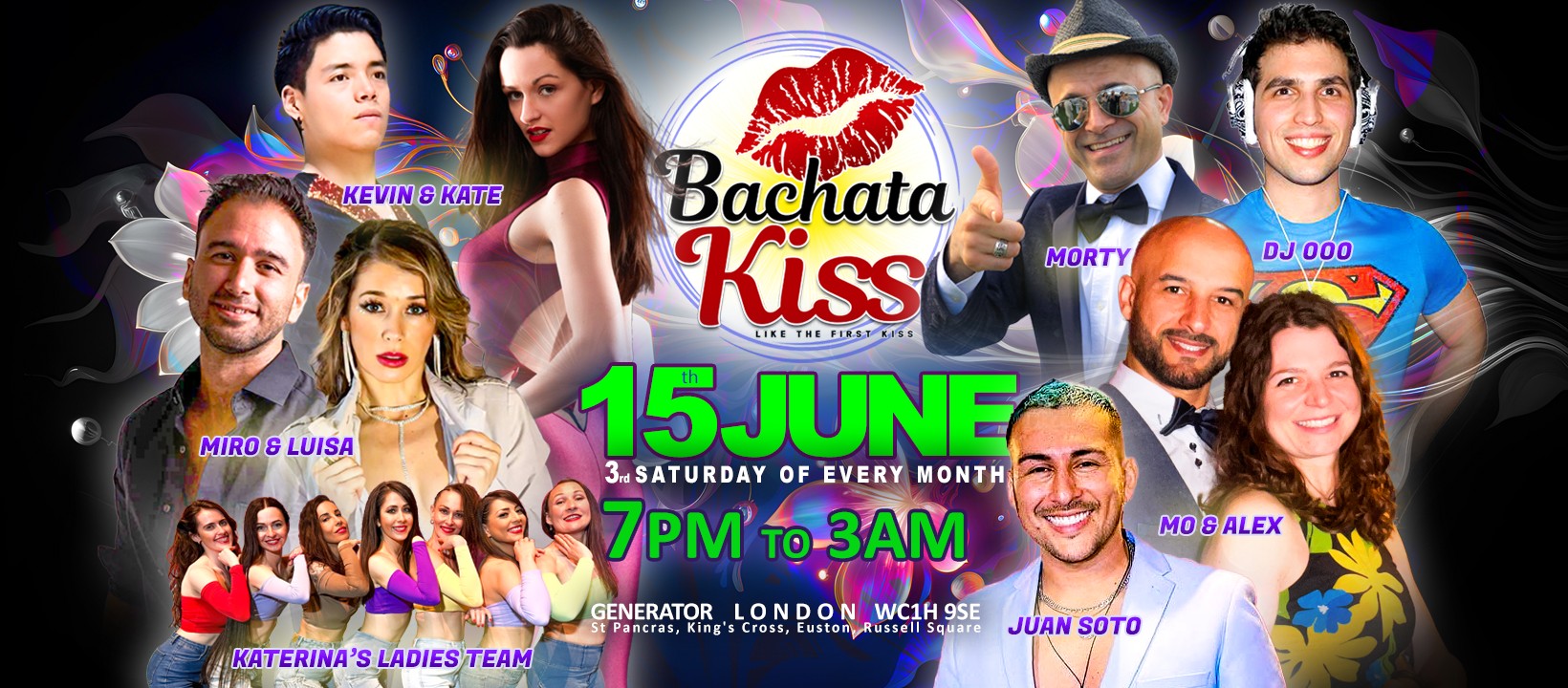 Bachata Kiss, June - Bachata classes and parties on every 3rd Saturday in London