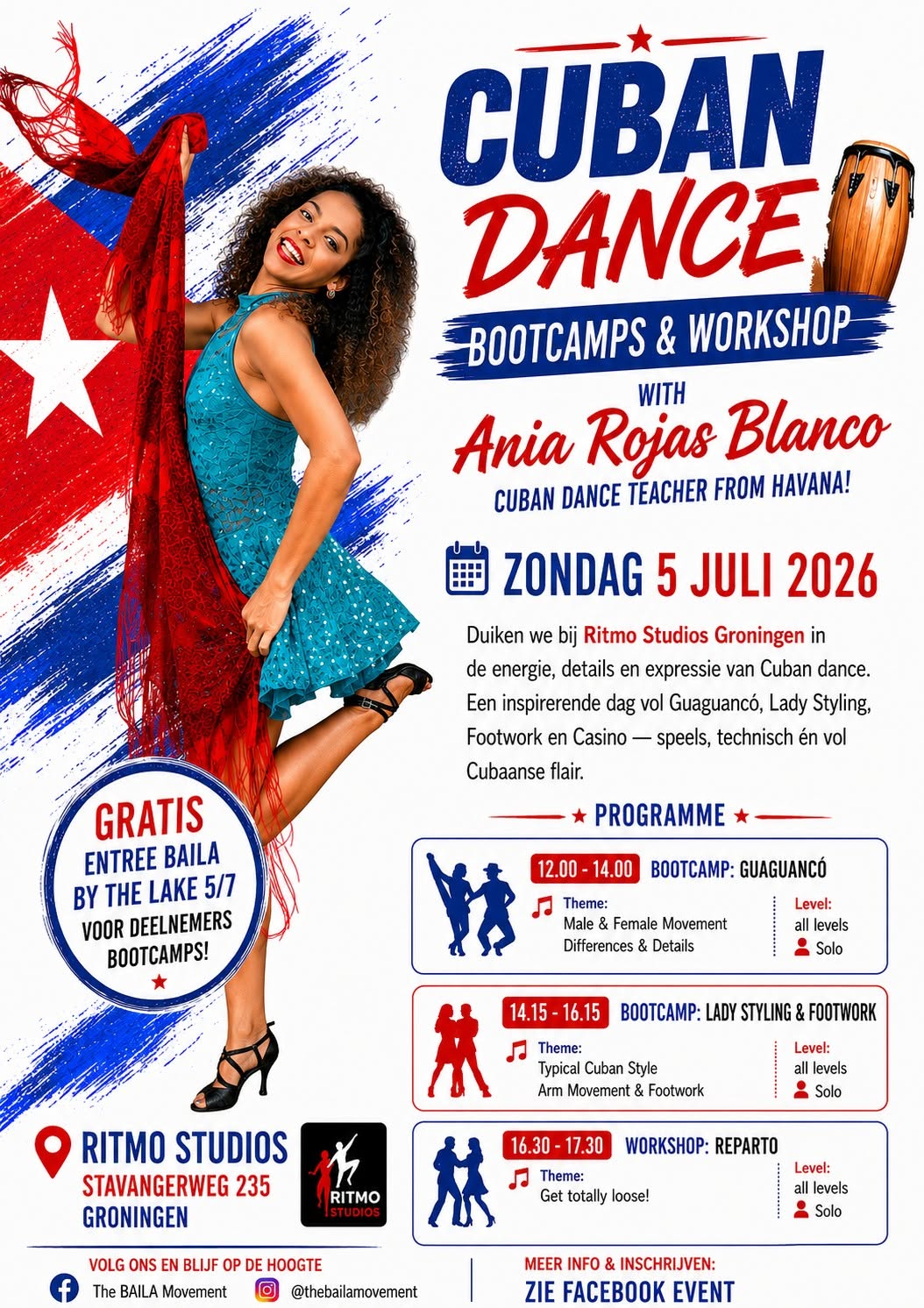 Sun. 5 7 26: Cuban Dance Bootcamps by Ania Rojas Blanco