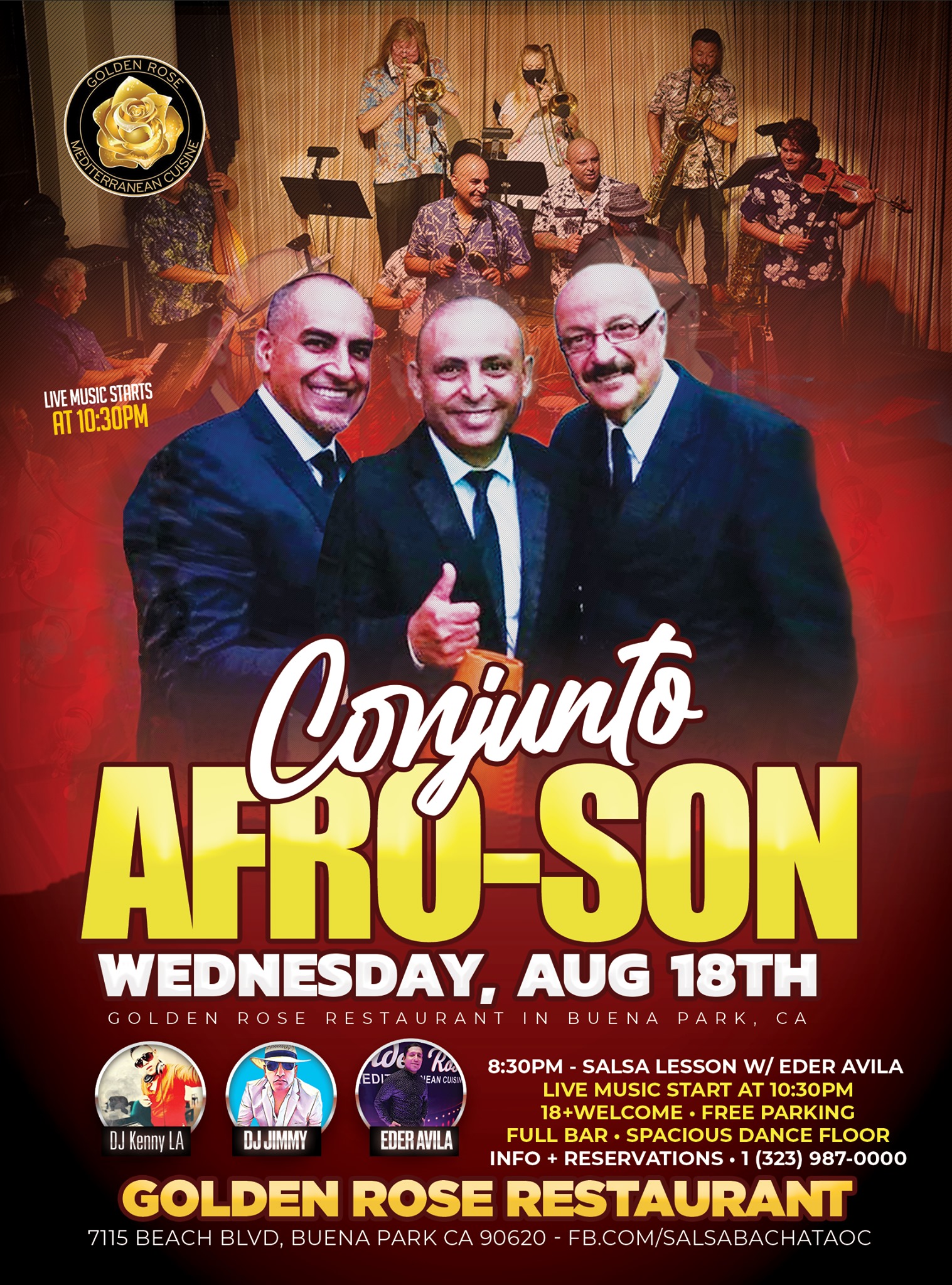 Conjunto Afro-Son - Wednesday, August 18th at Golden Rose Restaurant!