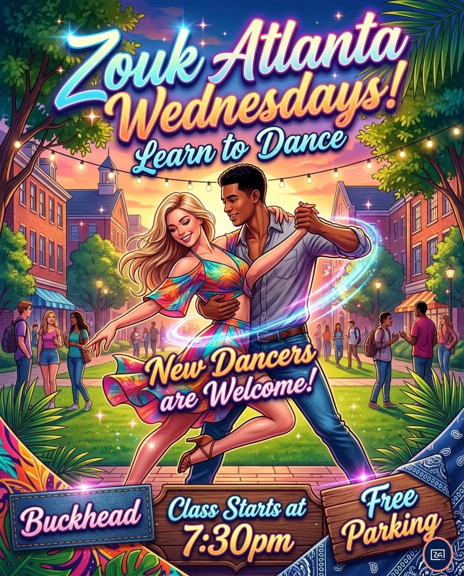 Learn to Dance at Zouk Atlanta! Buckhead Brazilian Zouk Classes & Party Beginner ↗️ Advanced ❤️