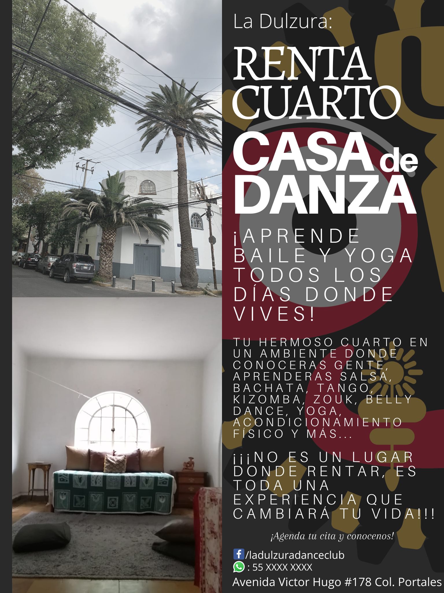 RENTA CUARTO en CASA de DANZA (Vive en un lugar donde aprenderás Bailes, Yoga y más!)