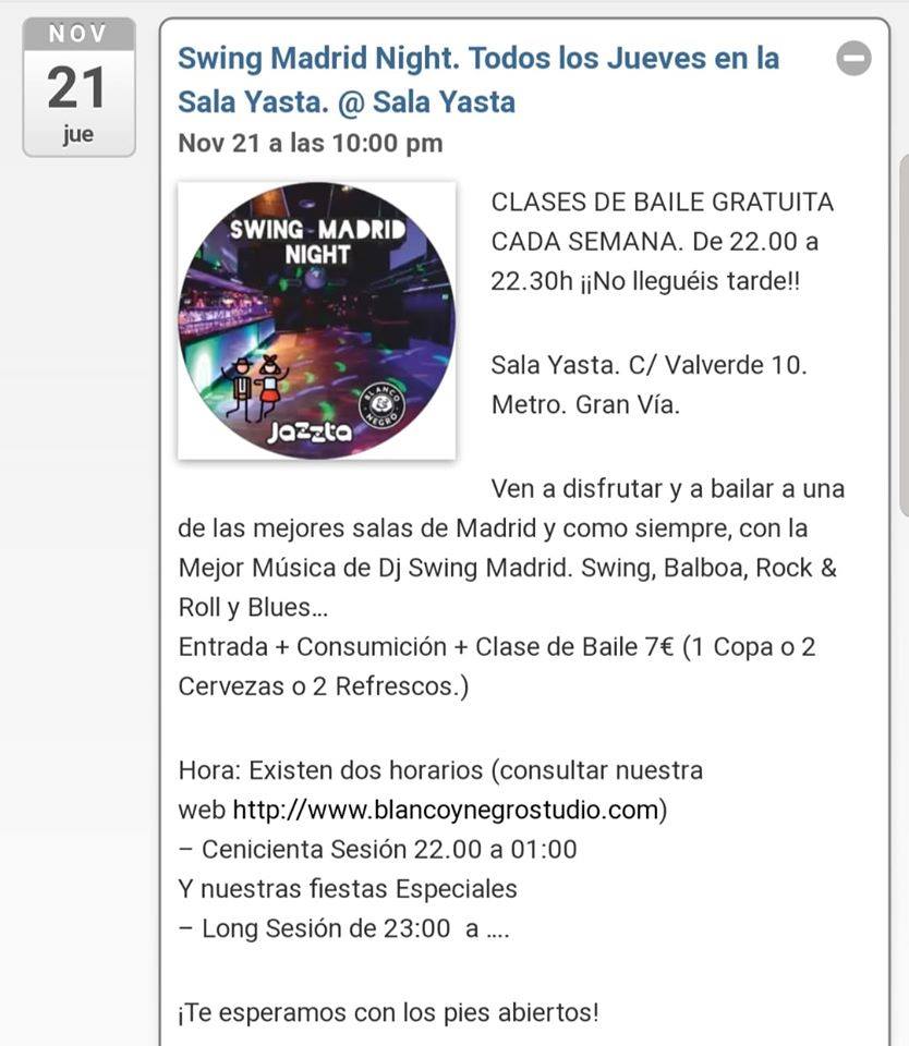 Swing Madrid Night Todos los Jueves Clases Gratuita.