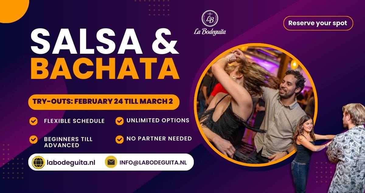 Salsa & Bachata Trial Lessons from Monday, February 24th to March 2nd, 2025 in The Hague Center
