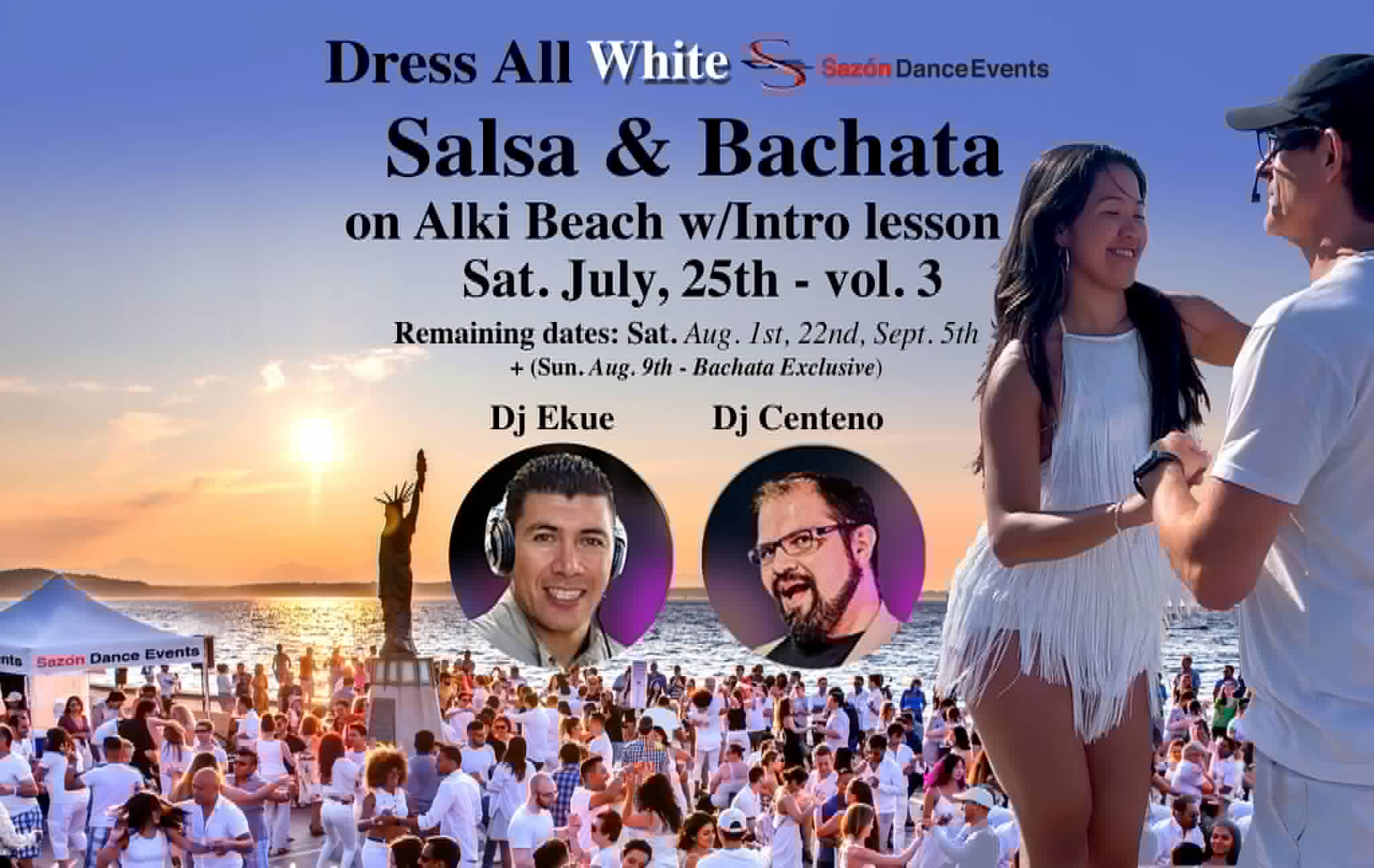 Dress all WHITE Salsa & Bachata on Alki Beach w performances & intro lesson Vol. 3
