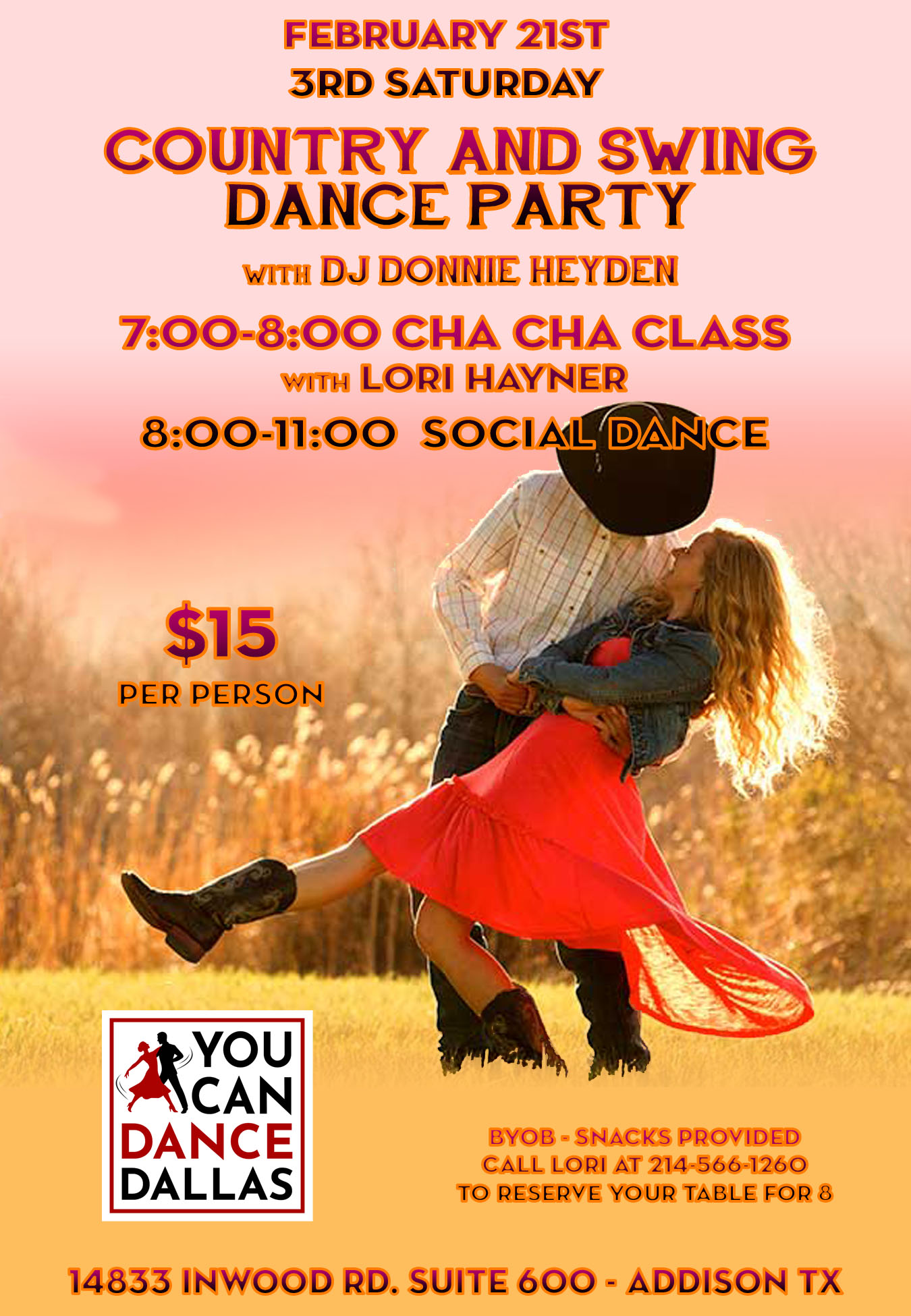 3RD SATURDAY COUNTRY & SWING PARTY & CHA CHA CLASS