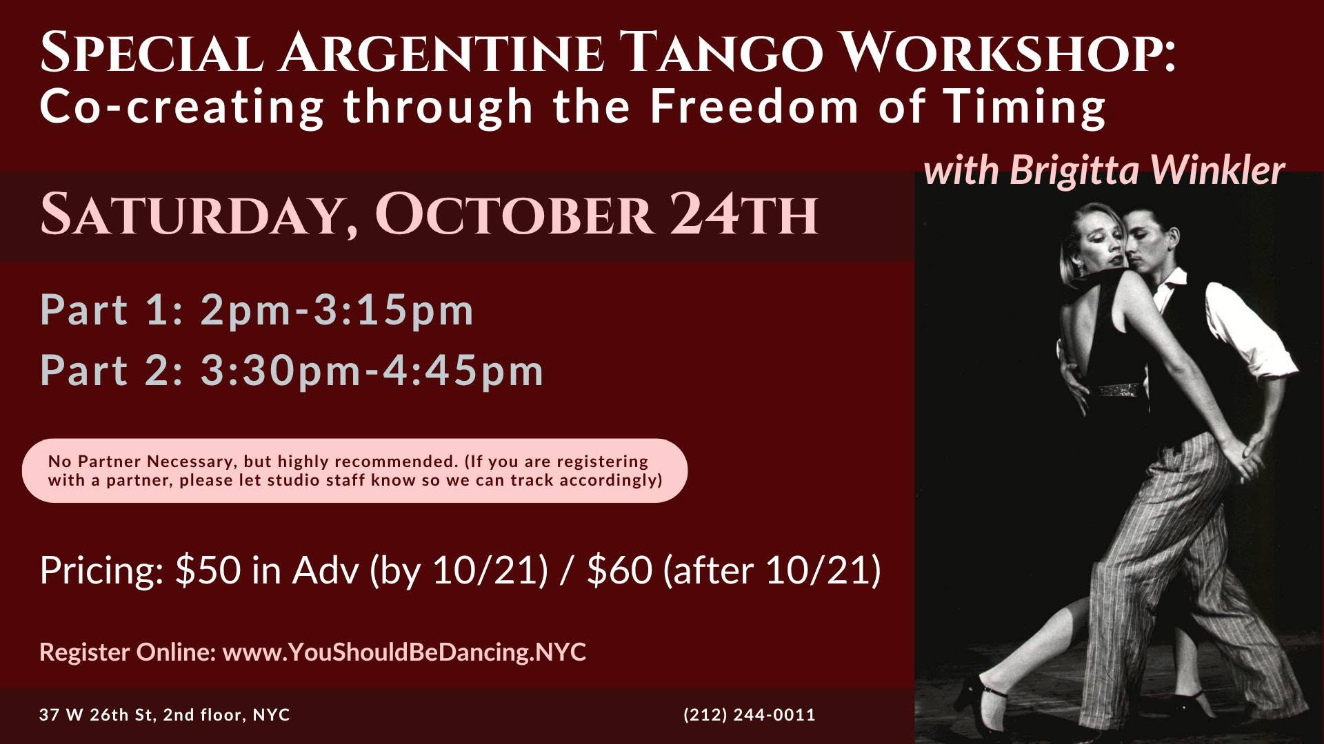 Special Argentine Tango Workshop: Co-creating through the Freedom of Timing with Brigitta Winkler