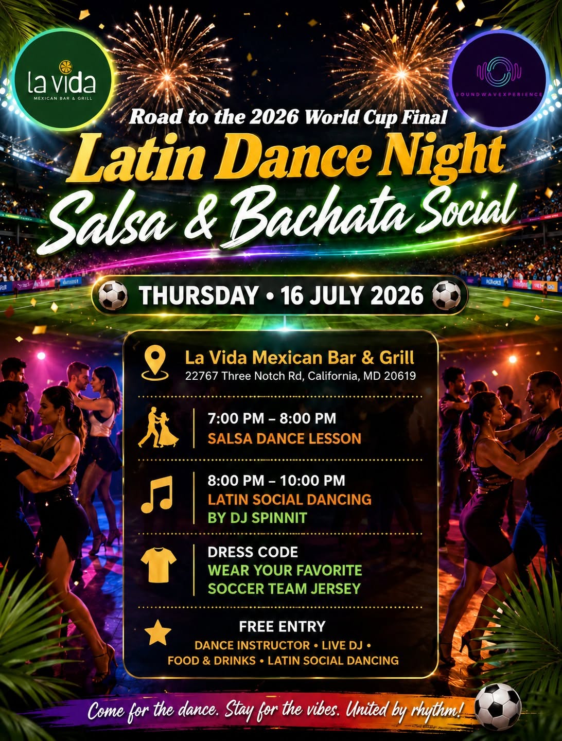 Latin Dance Night: 2026 World Cup Final Salsa & Bachata Social at La Vida Mexican Bar & Grill