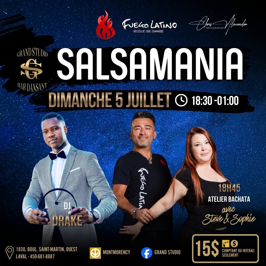 Danse Latine - Laval - SalsaMania - Dimanche 5 juillet