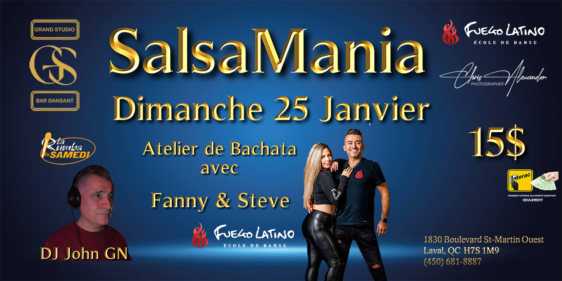 Danse Latine - Laval - SalsaMania - Dimanche 25 Janvier 2026
