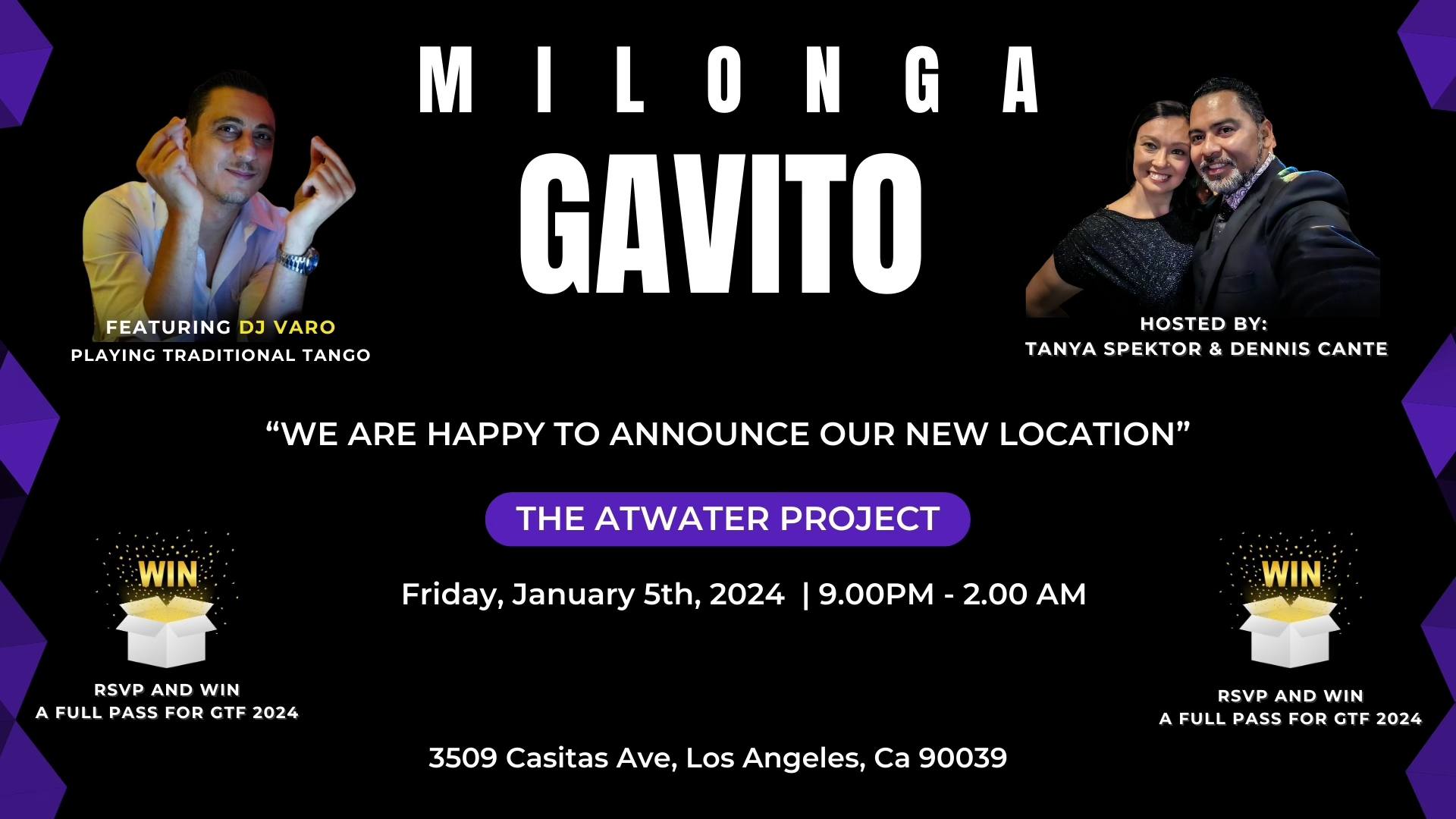 Milonga Gavito January Edition - NEW LOCATION, NEW HOME - THE ATWATER PROJECT