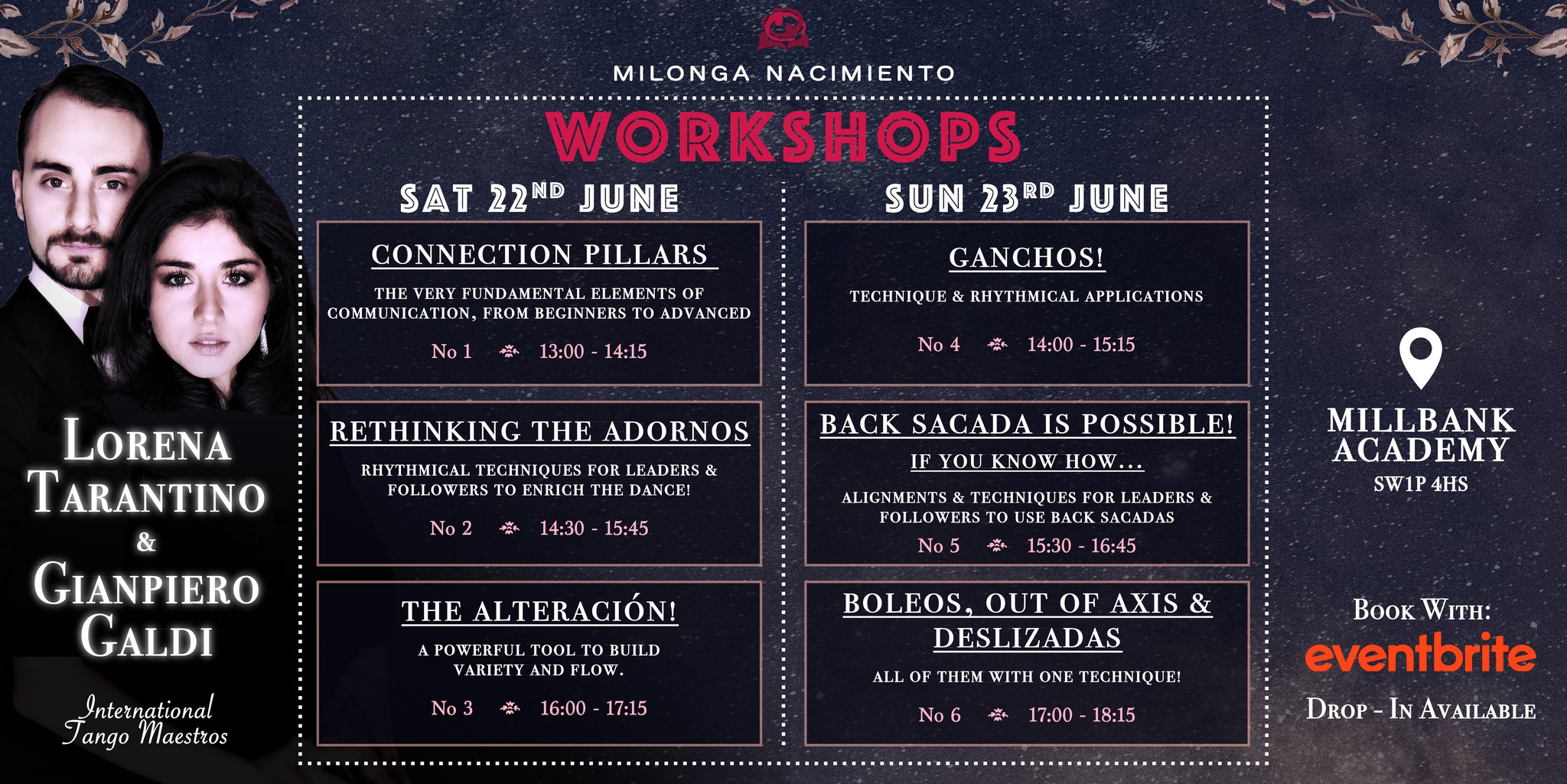 Milonga Nacimiento - Workshops ๐ฅ๐๐ป - Lorena Tarantino & Gianpiero Galdi