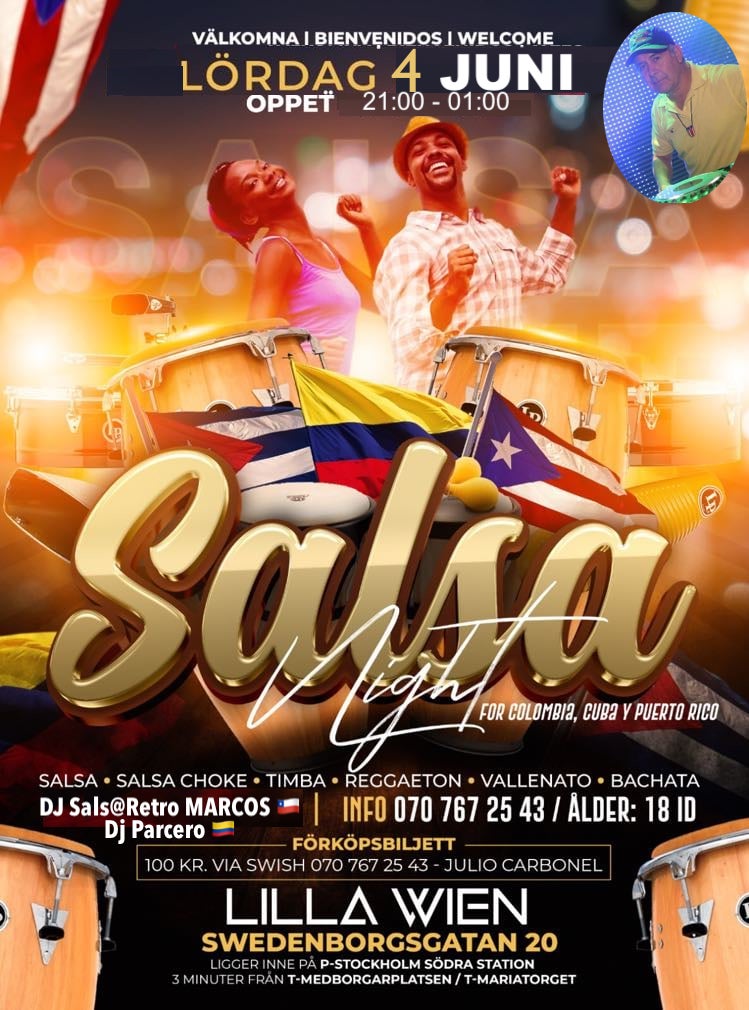 Ikväll!!! Salsa Night For Colombia Cuba & Puerto Rico "Rumba Es Lo Que Hay"